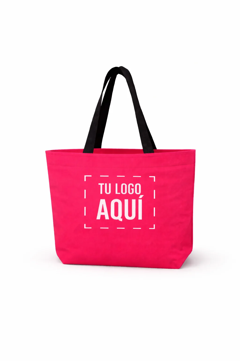 Bolsa mandadera publicitaria personalizada con impresión en ambos lados color rosa para negocio medidas 34 x 30
